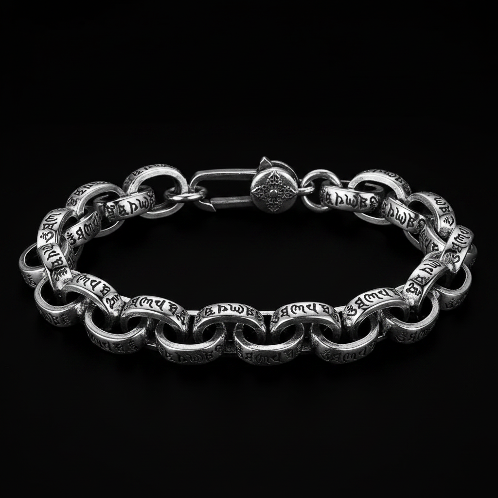 Bracelet macro engraving detail black background