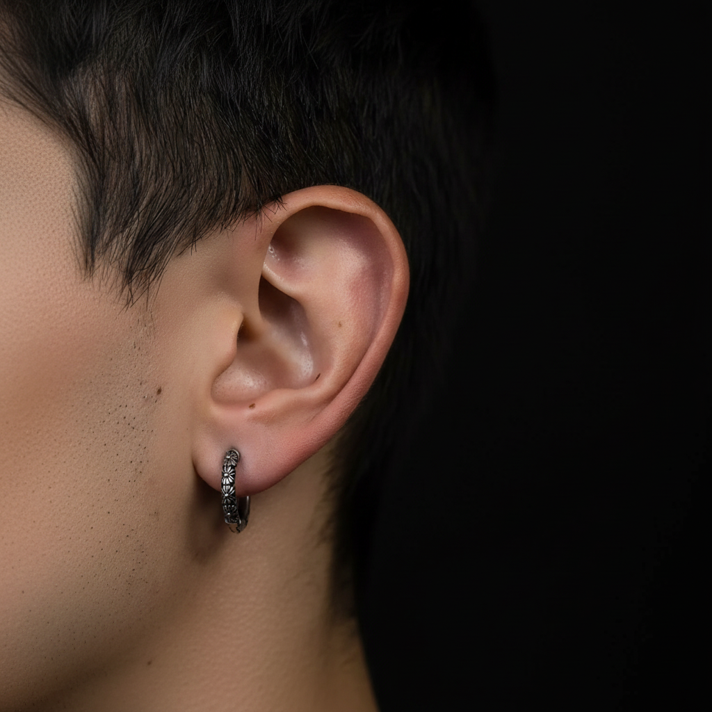 Guy Wearing Gothic Hoop Earring