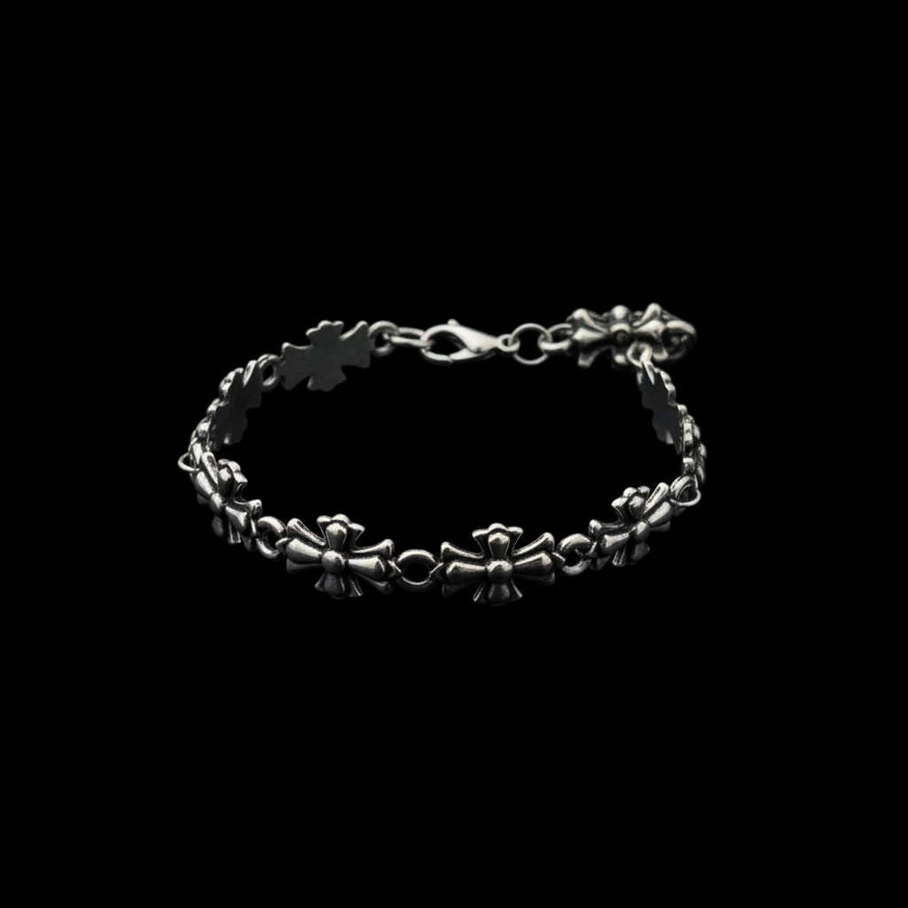Silver Cross Bracelet - Angled